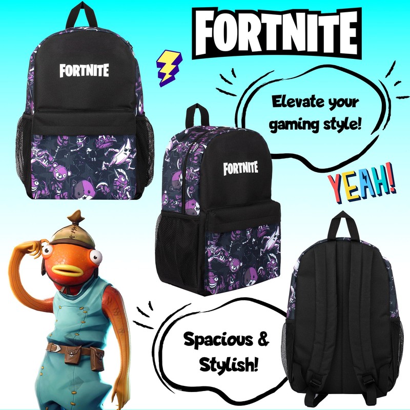 Fortnite School Backpack for Boys Black Large A4 Multicompartment Rucksack