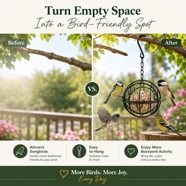 Metal Suet Ball Bird Feeder Outdoor Hanging Squirrel-Proof Bird Feeder for Garden Balcony – Durable Rust-Resistant Hanging Food Holder for Wild Birds Feeding