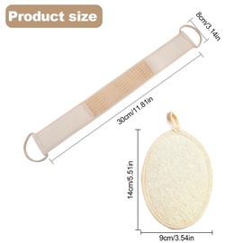 Luffa Schwamm, 1 Satz Luffa Schwamm Rückenschrubber für Männer und Frauen, Natur Luffa Körperpad mit Rücken Gurt, Effektive Reinigung und Peeling, für Bad und Dusche, Beige