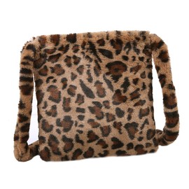 SOIMISS 1 x Shoulder Bag with Leopard Print Storage Bag Fluffy Shoulder Bag Shoulder Bag Plush Bag Women's Shoulder Bag Female Shoulder Bag Metal Brown, brown