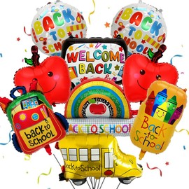 Back To School Party Decorations Kit 9 Pcs Back To School Balloons, School Bag Pencil Crayon Welcome Back Foil Balloons for First Day of School Party Supplies