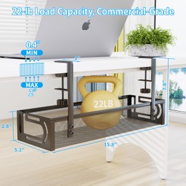 Under Desk Cable Management Tray, SONATURE Cord Organizer with Clamp Mount, No Drill, Carbon Steel, Cable Management Box, Wire Management, Cable Organizer for Home Office - No Damage to Desk, Black