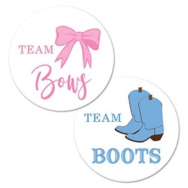 Team Bows, Team Boots Gender Reveal Stickers - 40 Labels (20 of Each Design)