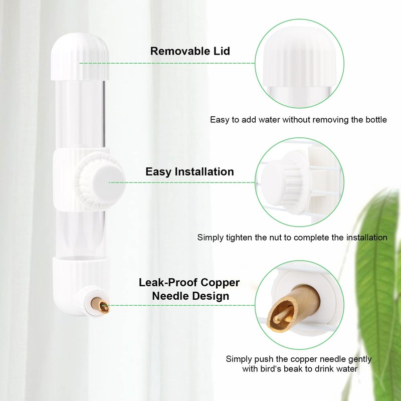 Hypeety Leak-Proof Bird Water Bottle for Cage Clear No Spill