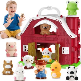 HappyKidsClub Montessori Farm Toy from 1-4 Years, Hinged Barn Playhouse for Toddlers with 9 Animals & Farmer - Educational Gift for Children - Baby Learning Toy Set