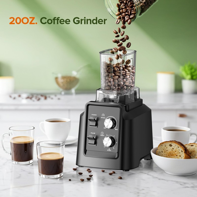 Blender, 1800W Blender with Grinder - 6-Blade Professional Smoothie Blenders