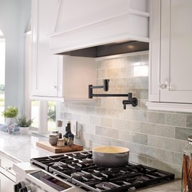 Pot Filler Faucet Oil Rubbed Bronze, ARCORA Traditional Pot Filler Wall Mount 2 Handle with Double Joint Swing Arms Brass Stove Faucet