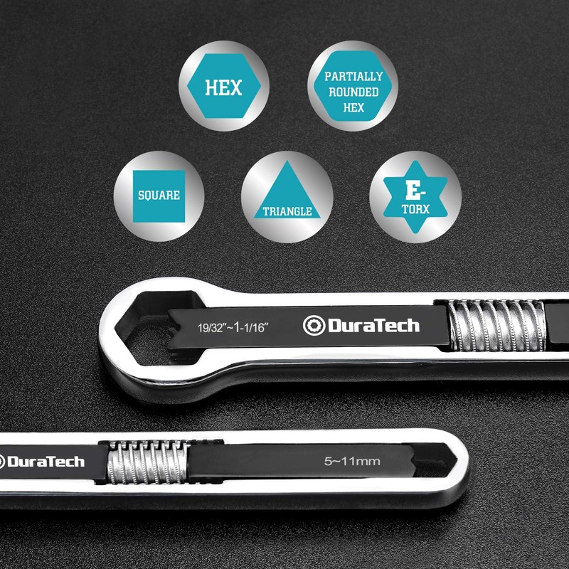 DURATECH Universal Wrench Set, Adjustable Wrench Set, SAE & Metric,