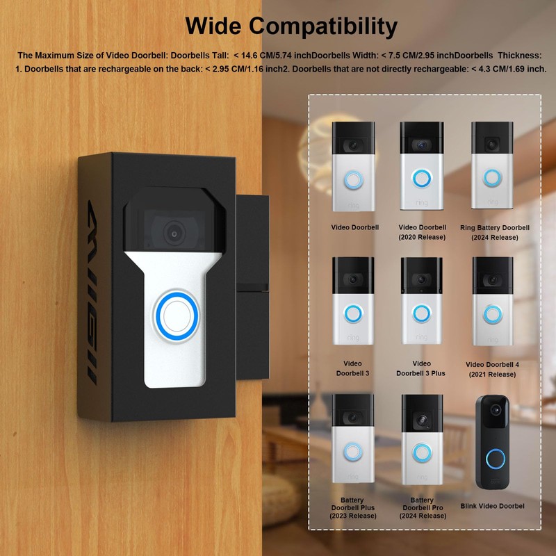 Bleu Clair Anti-Theft Video Doorbell Mount All Metal Compatible with