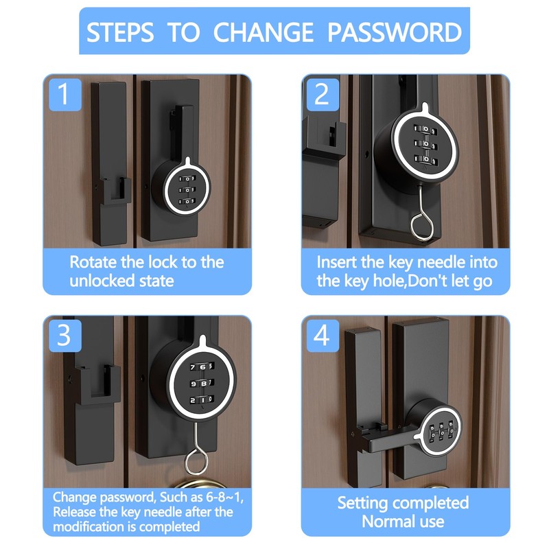 INIRET White 180 Degree Black Barn Door Lock,Mechanical Password Lock,3