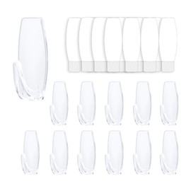 12 Large Wall Hooks for Hanging Heavy Duty, with 16 Removable Strips, Clear Hanger Hooks, Damage-Free Utility Hooks with Adhesive Strips, Plastic wall Hook for Key, Shower, Towel, Coat, Door, Hat.