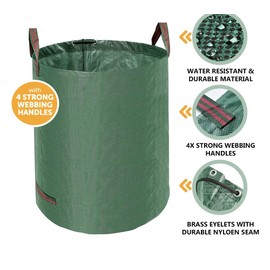 ADEPTNA Reusable Heavy Duty Garden Bag Waste Rubbish Grass Sack Waterproof Large with 4 Strong Webbing Handles (200L Capacity)