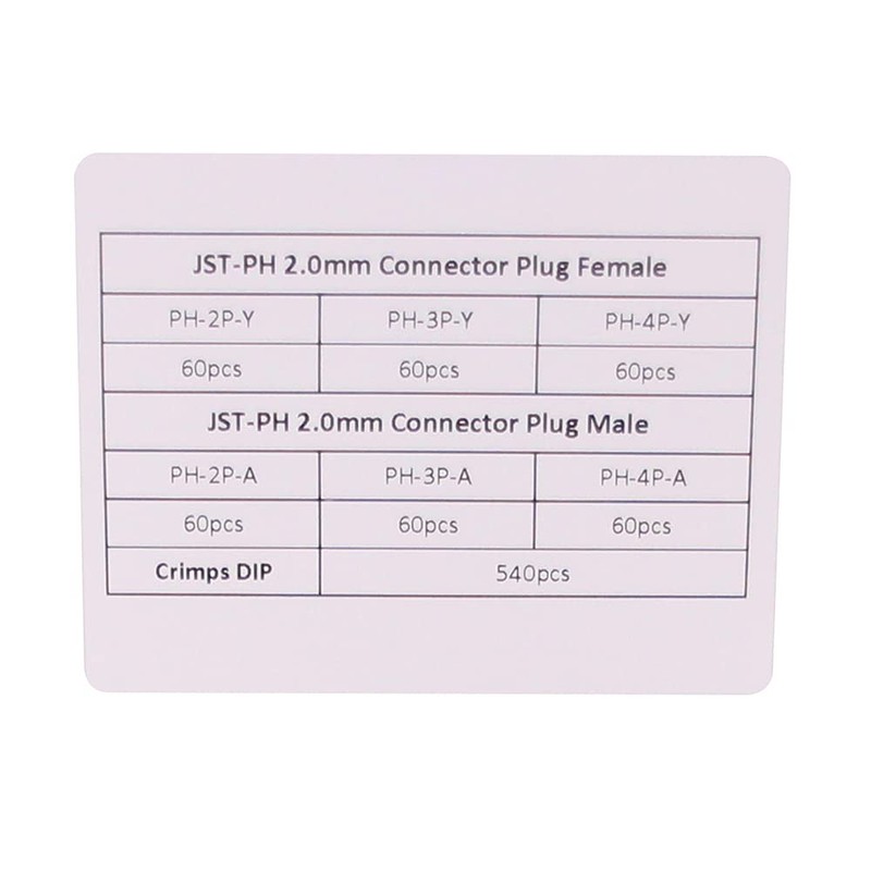 RFaha 900pcs JST-PH Kit 2.0mm 2/3/4 Pin Female Head Plug