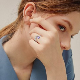 PEARLOVE Silver Adjustable Women's Rings, Birthstone Open Finger Rings for Women Girls Adjustable Size 6-12, Sterling Silver