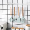 Country Kitchen Non Stick Silicone Utensil Set with Rounded Wood