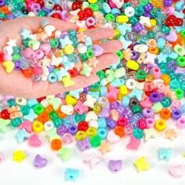 1000+PCS Pony Beads Assorted Beads for Bracelets, 9mm Acrylic Rave Kandi Beads Bulk with Cute Heart Star Butterfly Assorted Beads Shaped for Hair Braid Keychain Charms Jewelry Making Kids DIY Crafts