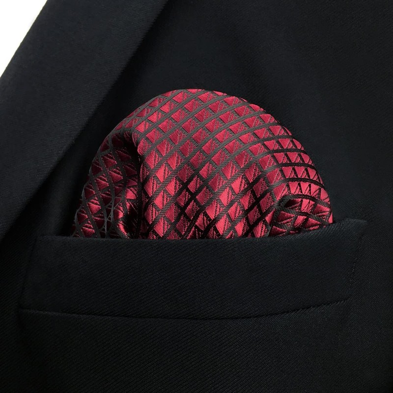 shlax&wing Men's Pocket Square Handkerchief Plaids Red Maroon Burgundy 12.6"