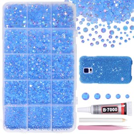 12000Pcs Blue Rhinestones for Bedazzling Kit, 2/3/4/5/6mm Mix Sizes Jelly Bedazzling Resin Gems, Blue Gems Bedazzling for Crafting, Flatback Resin Rhinestones for DIY Face Makeup Crafts Tumblers