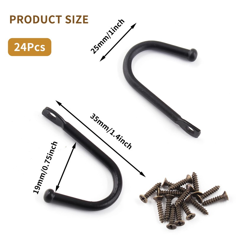 Auvotuis 24Pcs Single Iron Hooks, Decorative J Shaped Wall Mounted