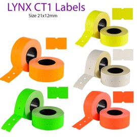 CT1 Price Gun Labels Size 21MM X 12MM Retail Shop Tags, Color Fluorescent Yellow, Red, Green, Orange White, Packs of 1, 5, 10, 20, 50 Rolls (1 Roll Or 1000 Label (White), 21MM X 12MM)