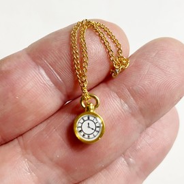 M01374-Gold MOREZMORE 1pc Pocket Watch + Chain 1:12 Scale or 1:6 Scale Dollhouse Miniature Prop