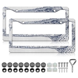 HCSS 2PCS Crocodile Mouth License Plate Frames, Cool Animal Texture Aluminum Metal License Plate Holder Covers, Rust-Proof Waterproof Car Decorative Tag Frames for Standard US 12x6 Inch