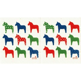 Anneko Swedish Dishcloth/Sponge Cloth Designs Made in Sweden Multicolor Dala Horse (2-pk Multicolor Dala Horse)