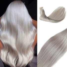 Platinum Sliver Tape in Hair Extensions Human Hair for White Women,20 Pieces Tape Hair Seamless Skin Weft Real Human Hair Extensions Straight Remy Hair Extensions Tape in 18Inch 40g/pack Platinum Blonde Hair