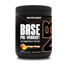 NutraBio Base Pre-Workout Sports Nutrition Powder - Sustained Energy, Mental Focus, Endurance, Hydration - Preworkout for Men and Women - Increase Energy- 30 Servings - Orange Mango
