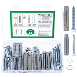 22 Concrete Screws and Wall Plugs Set, Heavy Duty Wall Fixings, Masonry Screws and Wall Plugs for Brick, M10/M12 Expansion Raw Plugs for Brick Wall & M6/M8 Coach Screws for Tv Brackets Shelf Fixing