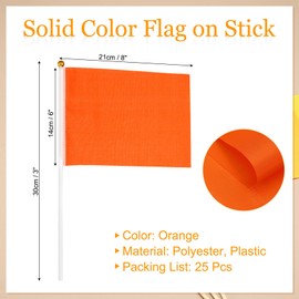 PATIKIL 8x3 Inch Orange Blank Stick Flag, 25Pcs Handheld Solid Color Flag on Stick for DIY Graffiti Birthday Carnival Celebration Sports