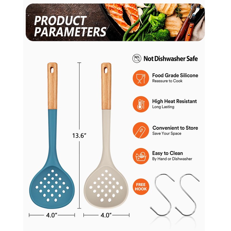 Kitchen Ladle Strainer, Large Slotted Spoon with High Heat Resistant
