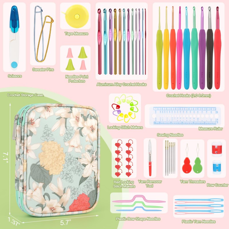 Katech Crochet Hooks Set with Crochet Case, 73 pcs Knitting