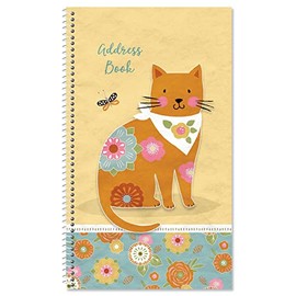 Cat Patch Lifetime Address Book - 94 Page, Softcover Spiral-Bound Telephone Number and Address Keeper, 50 Blank Stickers