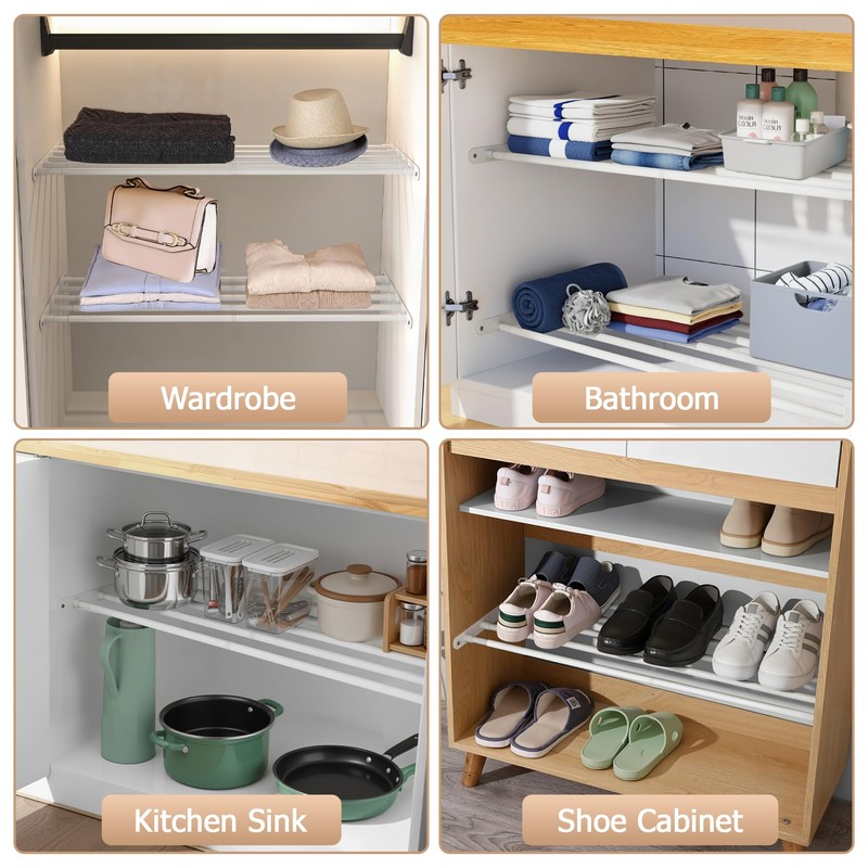 VanlonPro Expandable Closet Shelf Wall-Mounted Metal Storage Rack Adjustable Closet