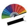 Rainbow Glitter Hand Fan,Large Holographic Foldable Rave Fan with Fabric
