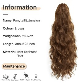 StrRid Hair Extensions Ponytail, Ponytail Extension Claw 22" Wavy Fake Hair Synthetic Clip in Ponytail Wig Daily Fluffy Curly Pony Tail Blonde Hair Pieces for Women Brown 6 oz-Copper Brown