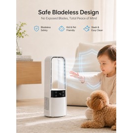 Desk Fan Bladeless, 120° Oscillating Fan Rechargeable, Quiet Fan with Night Light, Smart LED Touch Control, 4 Speed & 9H Timer, Small Table Fan, Auto Display Off, Ideal for Home, Office, Study Room