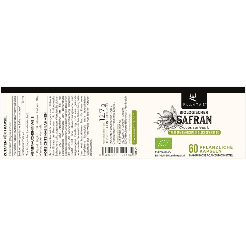 Organic Saffron * 15 mg / 60 Capsules * Emotional
