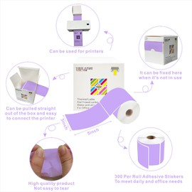 YOULAISHI 3 X 5 Inch Printable Waterproof Rectangle Color Coding Labels, 300 Per Roll Adhesive Color Coding Stickers for Bar-Codes, Address, Small Business Labeling, Inventory (Light Purple)