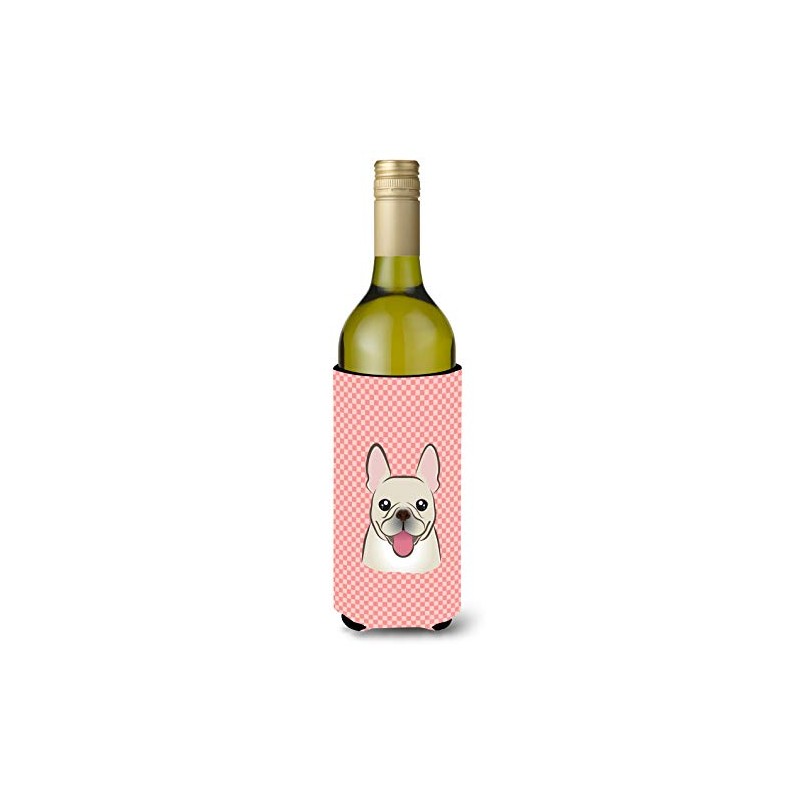 Caroline's Treasures BB1238LITERK Checkerboard Pink French Bulldog Wine Bottle Hugger