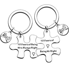 JMIMO 10th Anniversary Present for Couple - Tin Wedding Anniversary Present for Him and Her - Unique Puzzle Keyrings Set Keepsake for 10 Anniversary