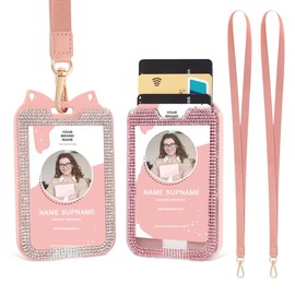 2 Pack Lanyards for ID Badge Holder Bling Sparkly Cute ID Card Holder with Lanyards for Women (Pink and White)
