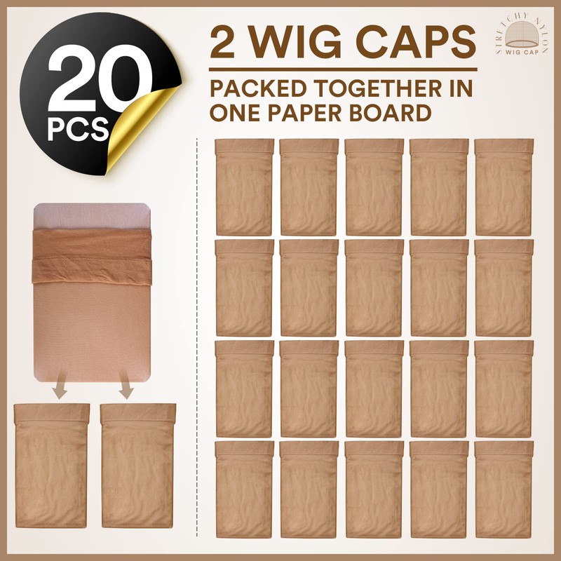 Teenitor Wig Cap, 20pcs Stocking Caps for Wigs, Tan Wig