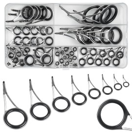 SHADDOCK Fishing Rod Guide Tip Repair Kit 60pcs Spinning Casting Fishing Rod Guides Replacement Set Stainless Steel Ceramic Single Foot Eye Rings Guide Rod Tip Replacement Parts with Box