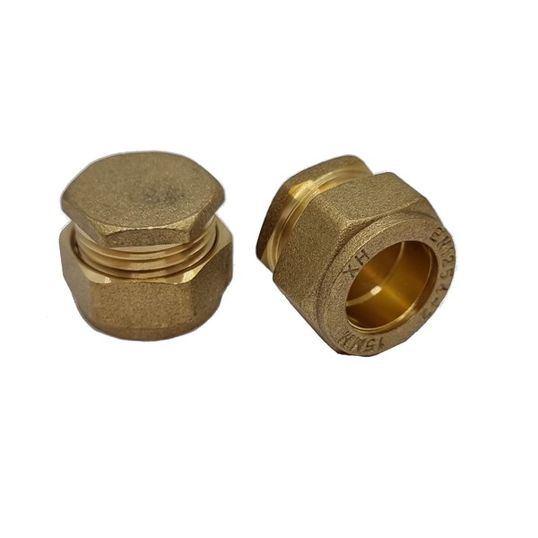 Pipestation® 15mm Brass Compression Stop END Blank Cap for Copper Pipe - Pack of 2