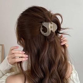 Inateannal Vintage Small Claw Hair Clips for Women Beige Medium Hairclip Plastic Thick Hair Nonslip Claw Clips Strong Hold Hair Accessories