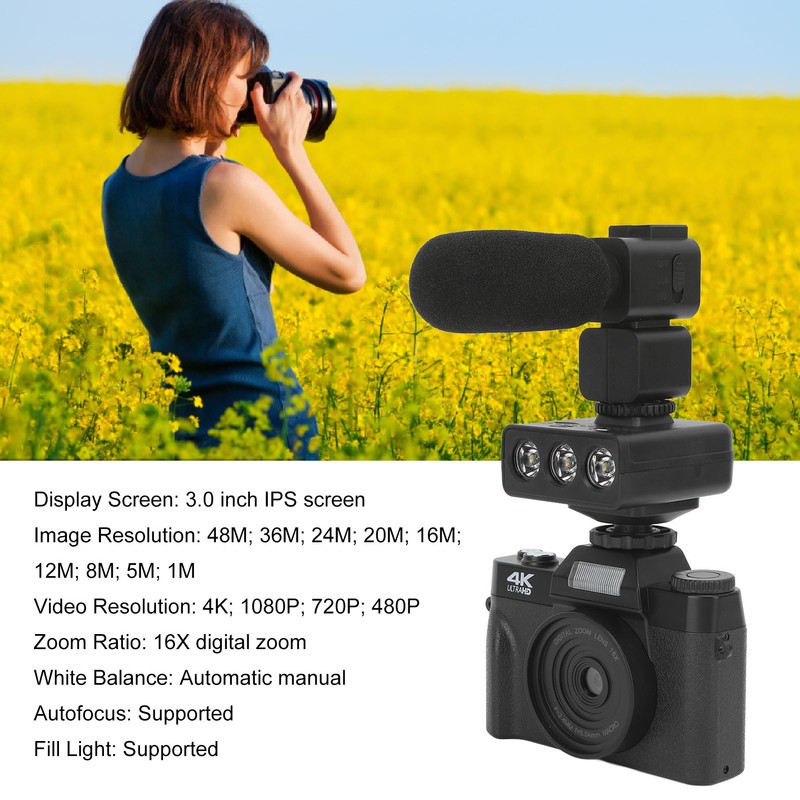 Digital Camera with Microphone Fill Light 1500mAh 3 In 16x