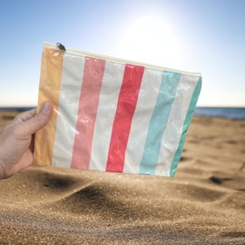 Kulturbeutel mit bunten Streifen, wasserdicht, 28 x 21 x 1 cm, für Strand und Reisen, viele, Klassisch