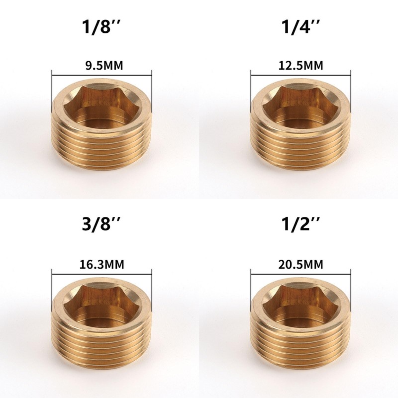 Leliafleury 10Pcs Brass Pipe Plugs 1/8" Internal Hex Thread Socket